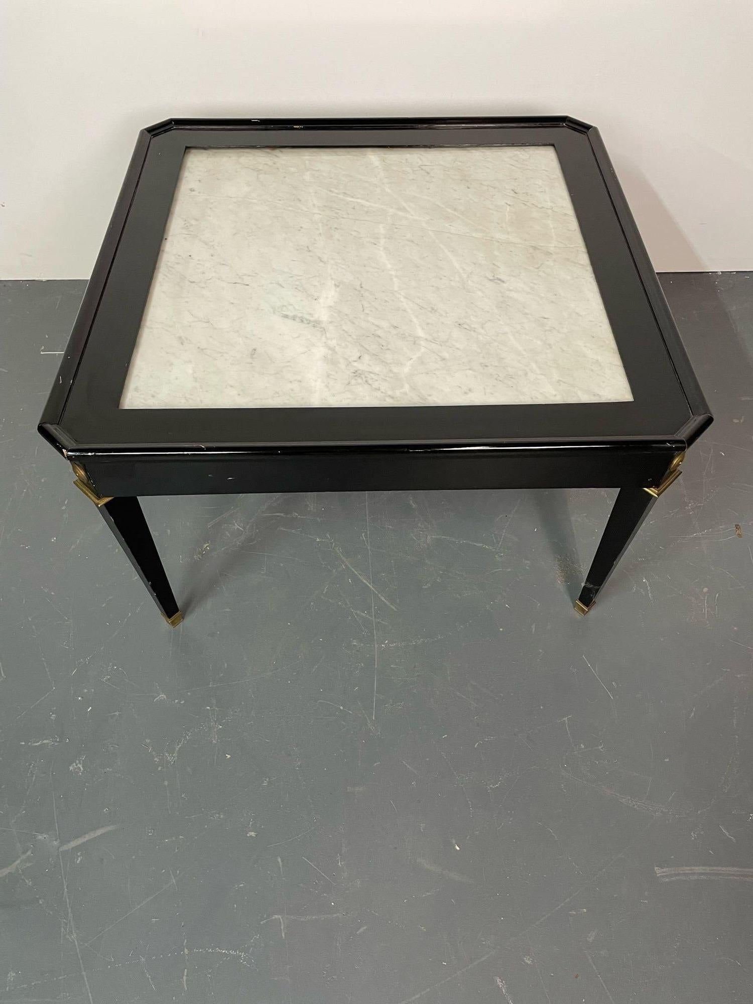 20th Century Maison Jansen Marble Top Ebony Coffee Cocktail Table, Hollywood Regency For Sale