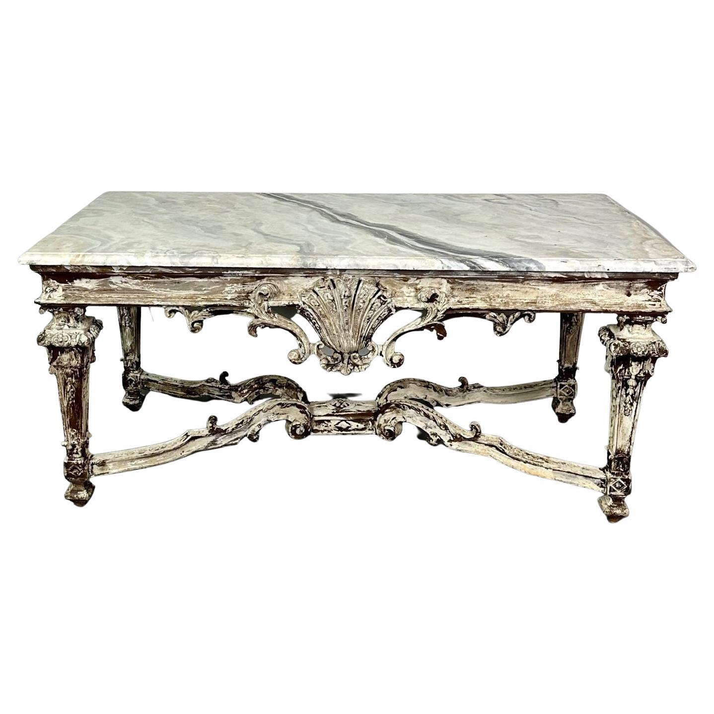 Italian Faux Marble Top Centre or Dining Table, Gustavian, Paint Distressed For Sale