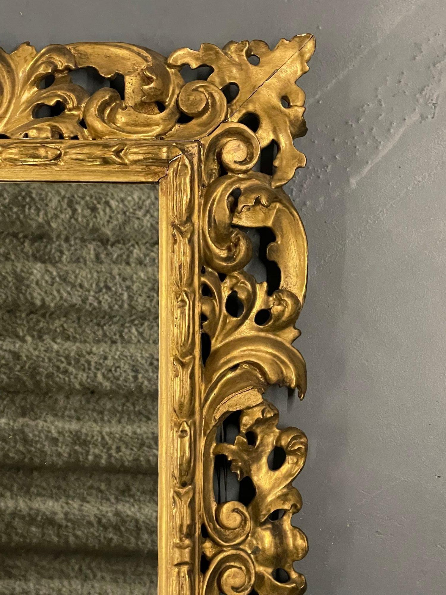 French Intricately Carved Square Wall / Console / Pier Mirror, Giltwood For Sale 3