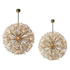 Emil Stejnar, Large Snowflake Chandeliers, Brass, Glass, Austria, 1965