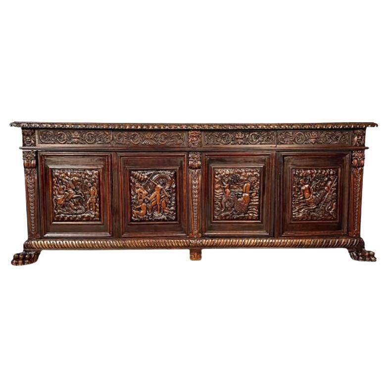 Monumental Renaissance Revival Sideboard, Heavily Carved, Mahogany, Branded For Sale