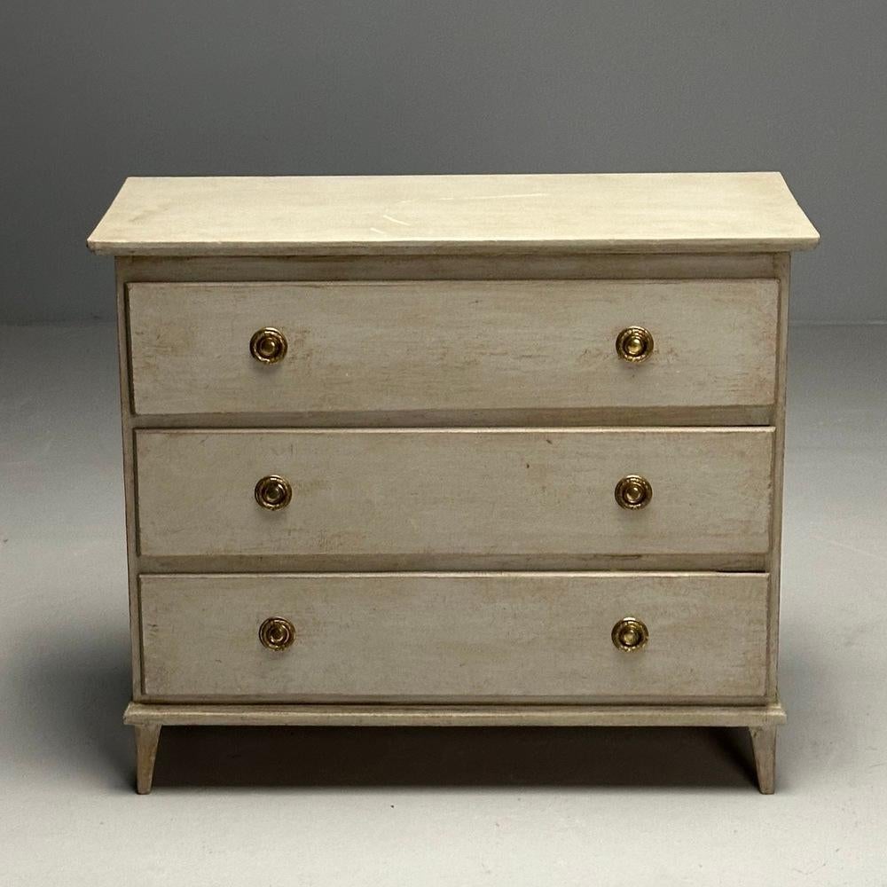 Mid-20th Century Gustavian, Swedish Commode, Grey Paint Distressed, Brass, Sweden, 1940s For Sale