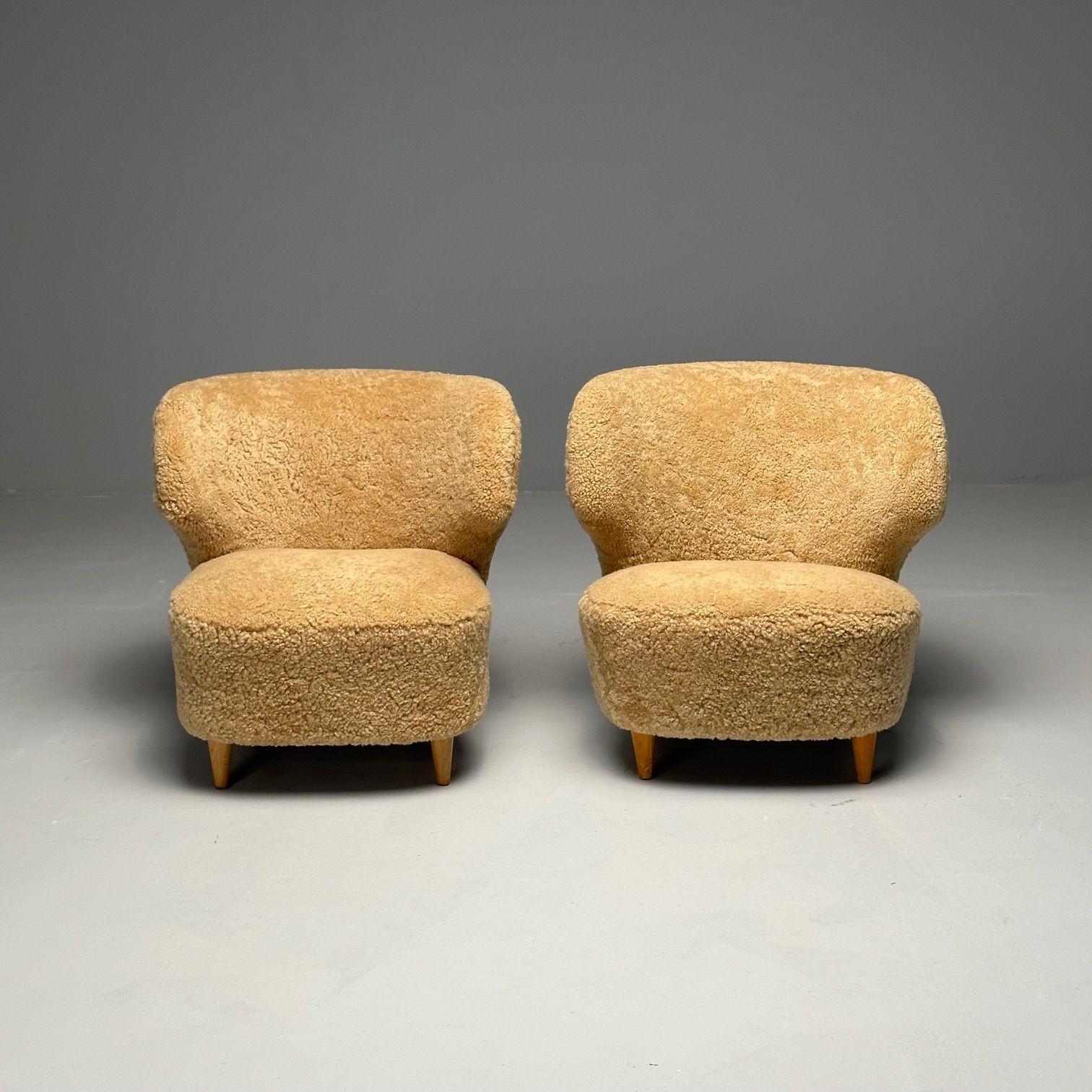 Sven Staaf Attrib., Swedish Mid-Century Modern, Lounge Chairs, Sheepskin, Birch 5