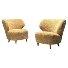 Sven Staaf Attrib., Swedish Mid-Century Modern, Lounge Chairs, Sheepskin, Birch