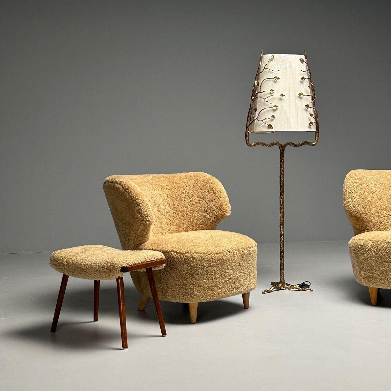 Mid-20th Century Sven Staaf Attrib., Swedish Mid-Century Modern, Lounge Chairs, Sheepskin, Birch
