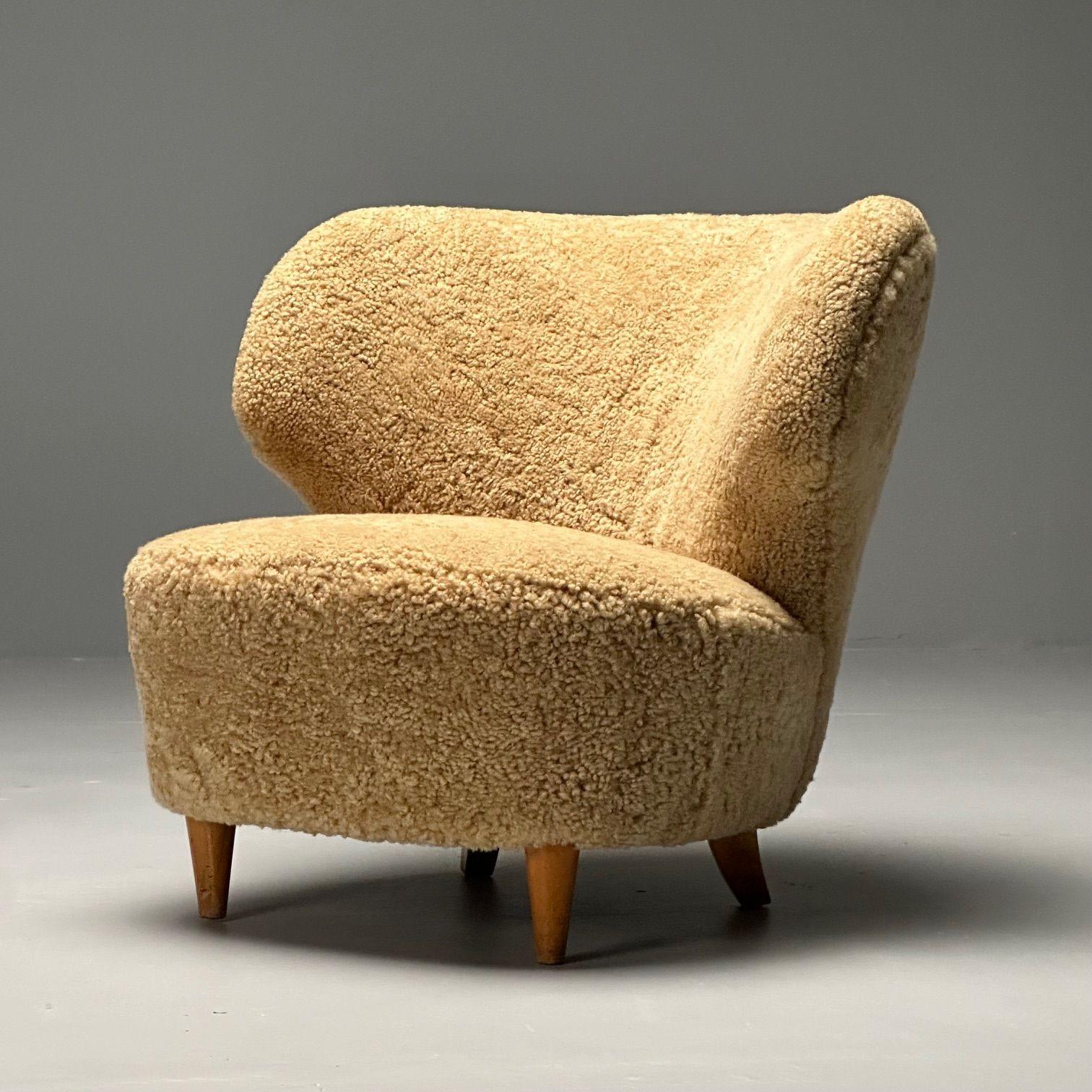 Sven Staaf Attrib., Swedish Mid-Century Modern, Lounge Chairs, Sheepskin, Birch 1