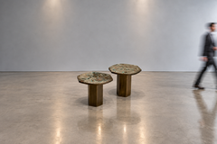 Philip and Kelvin LaVerne, Very Rare Tao Side Tables, Etched Bronze, USA, 1960s