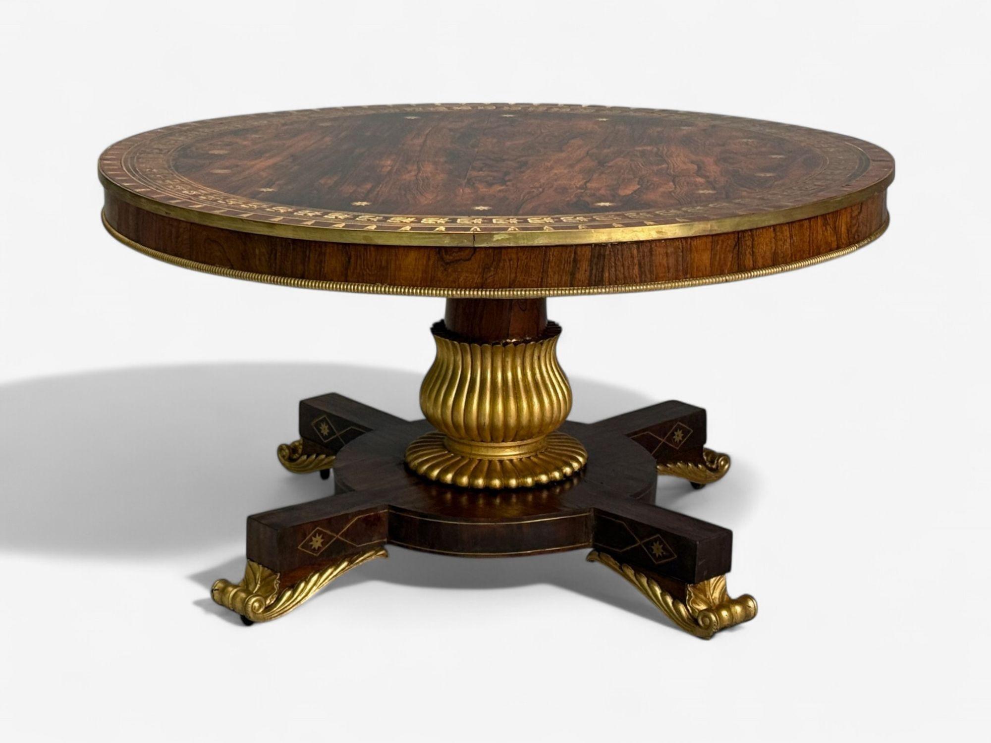 Russian Neoclassical, Rosewood, Brass Inlay, Monumental Center Table, 19th c. In Good Condition For Sale In Manhasset, NY