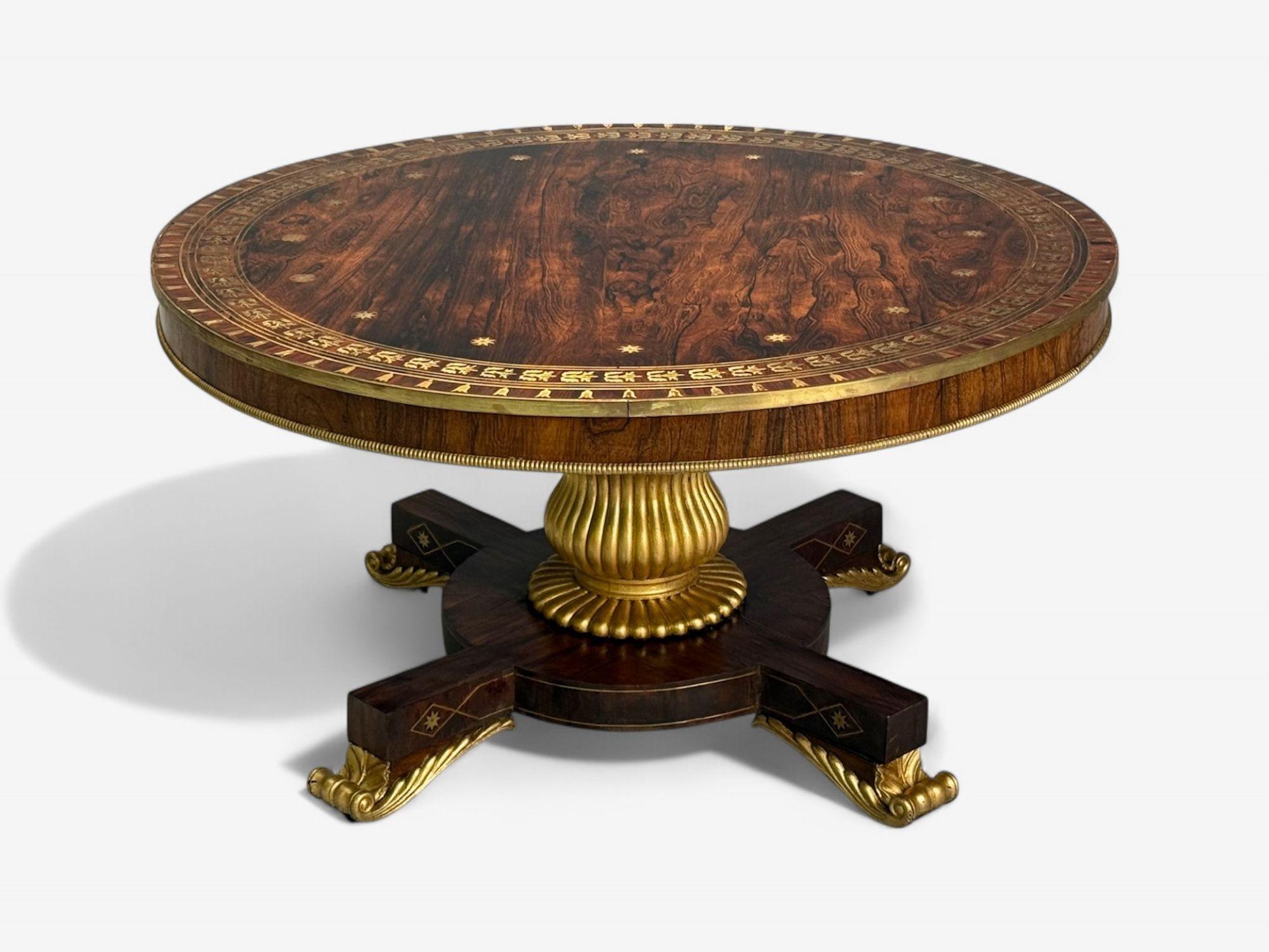Russian Neoclassical, Rosewood, Brass Inlay, Monumental Center Table, 19th c. For Sale 1