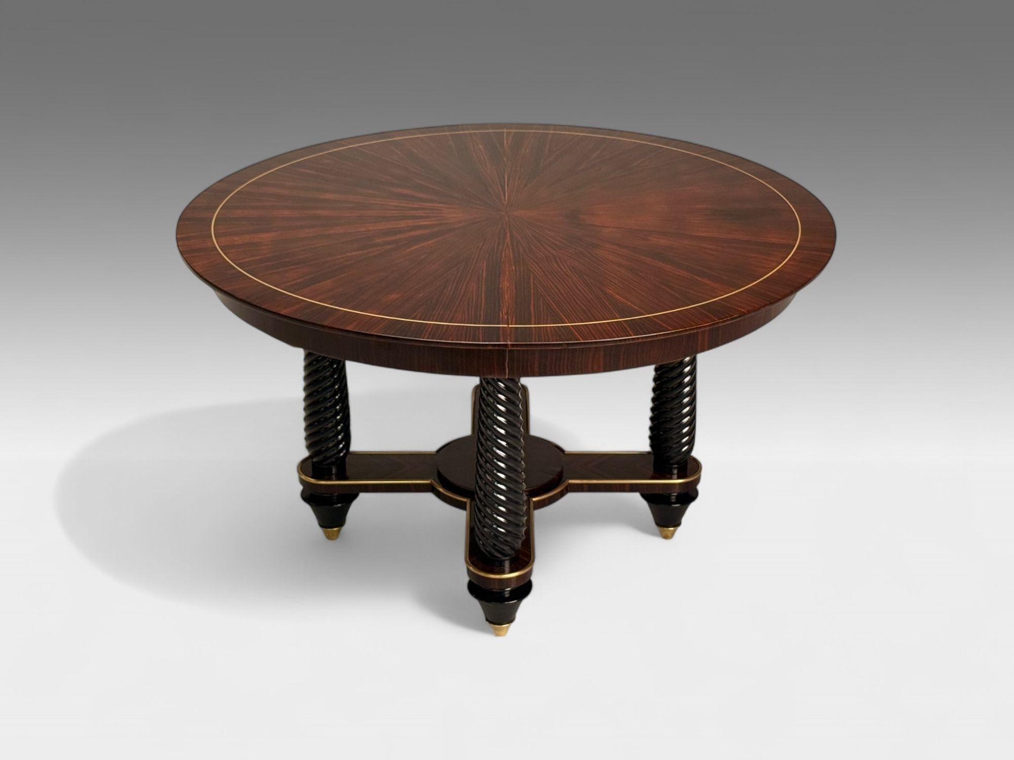 French Regency, Macassar, Ebony, Brass Inlay, Center Table, France, 1970s For Sale