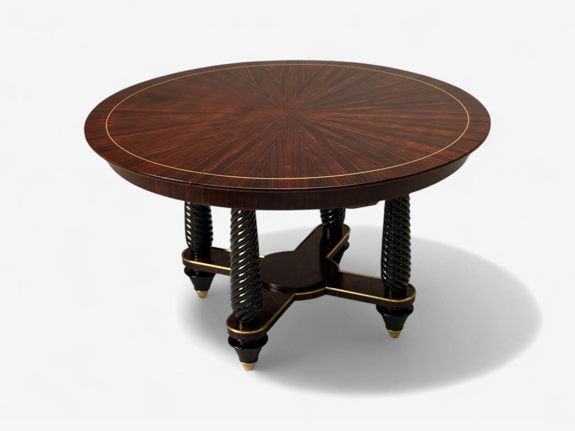 Regency, Macassar, Ebony, Brass Inlay, Center Table, France, 1970s In Good Condition For Sale In Manhasset, NY