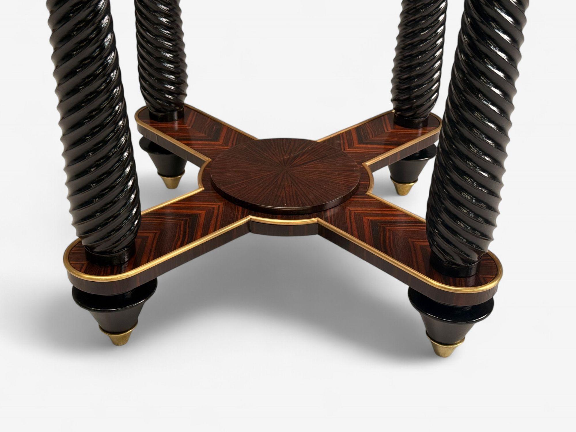 Regency, Macassar, Ebony, Brass Inlay, Center Table, France, 1970s For Sale 3