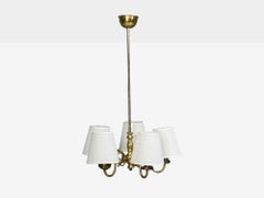 Swedish Modern, Pendant Light, Brass, Fabric, Sweden, 1950s