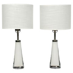 Carl Fagerlund, Swedish Modern, Table Lamps, White Glass, Sweden, 1960s