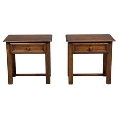 French Modern, Brutalist Nightstands, Oak, France, 1960s