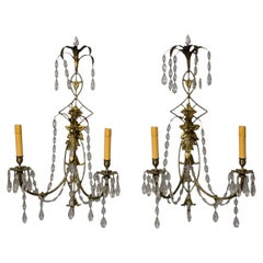Estilo neoclásico, apliques de pared, bronce, cristal, Francia, década de 1950
