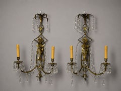 Neoclassical Style, Wall Sconces, Bronze, Crystal, France, 1950s