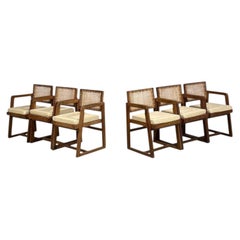 Pierre Jeanneret, Six Dining Chairs, Teak, Cane, Chandigarh, India, 1960s