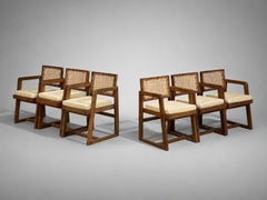 Pierre Jeanneret, Six Dining Chairs, Teak, Cane, Chandigarh, India, 1960s