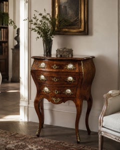 Louis XV Style, Small Bombay Chest, Walnut, Porcelain, Bronze, Austria, 19th c.