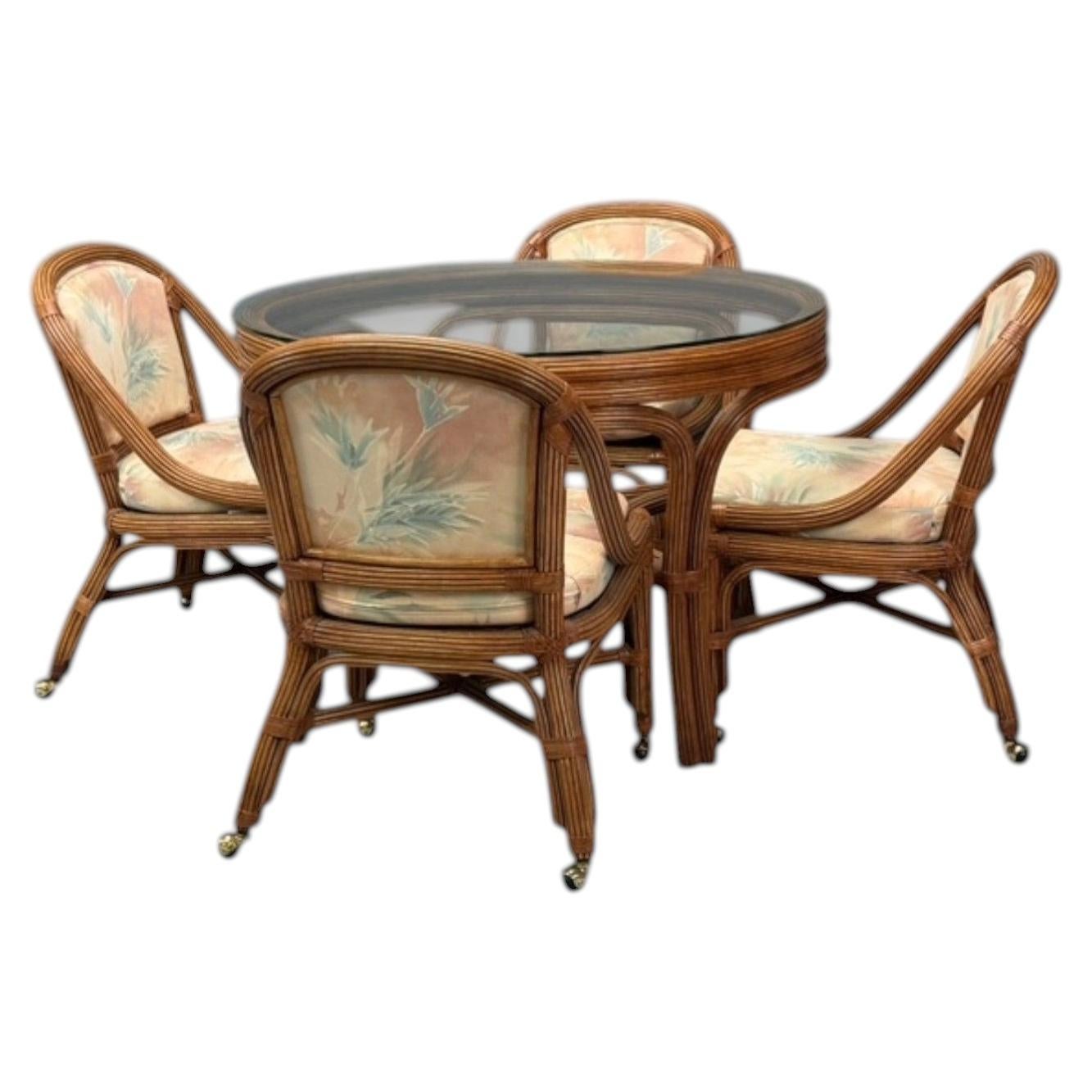 Henry Link, Dining Table and Four Chairs, Bamboo, Fabric, Philippines, 1980s