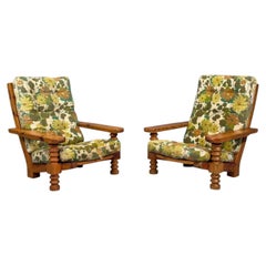 Collden, Brutalist Lounge Chairs, Pine, Fabric, Sweden, 1970s