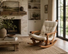 Collden, style moderne suédois, grand fauteuil à bascule, pin, tissu, Suède, années 1970