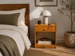 Swedish Modern, Nightstands, Pine, Leather, Sweden, 1970s