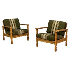 Style Henning Kjaernulf, fauteuils de salon, chêne, tissu, Danemark, années 1970