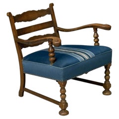 Danish Cabinetmaker, Armchair, Wool, Carved Oak, Denmark, 1920s