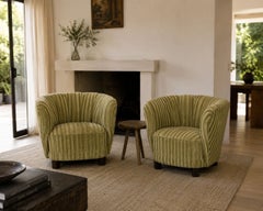 Danish Cabinetmaker, Banana Lounge Chairs, Beech, Velour, Denmark, 1940s