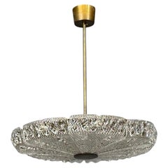 Carl Fagerlund, Pendant Light, Textured Glass, Brass, Sweden, 1960s