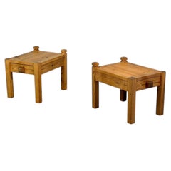 Swedish Modern, Nightstands, Pine, Leather, Sweden, 1970s