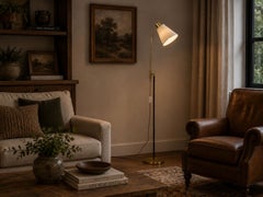 Möllers Armatur Eskilstuna, Floor Lamp, Leather, Brass, Sweden, 1950s