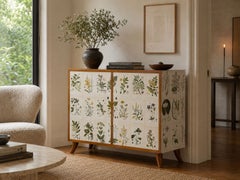 Swedish Modern, Nordens Flora Cabinet, Brass, Floral Lithographs, Sweden, 1930s
