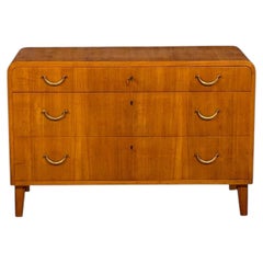 Swedish Modern, Chest of Drawers, Elm, Brass, Sweden, 1940s