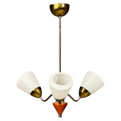 Swedish Modern, Pendant Light, Brass, Glass, Teak, Sweden, 1950s