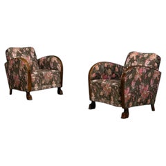 Poltrone in stile moderno svedese e Art Déco, betulla tinto, tessuto, Svezia, anni ’40
