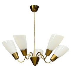 Itsu, Finnish Modern, Chandelier, Brass, Glass, Finland, 1940s