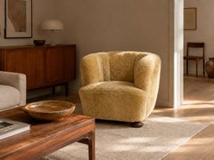 Danish Modern, Banana Style Tub Chair, Beech, Honey Sheepskin, Denmark, 1930s