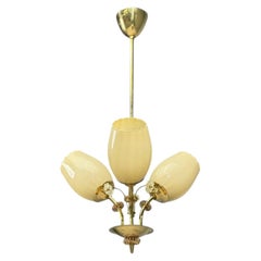 Itsu, Finnish Modern, Snowflake Chandelier, Brass, Glass, Finland, 1950s