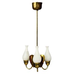 Danish Moden, Pendant Light, Polished Brass, Opal Glass, Denmark, 1950s