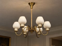 Danish Modern, Chandelier, Brass, String, Glass, Denmark, 1960s