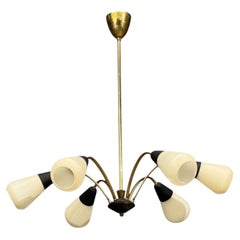 Sputnik-Stil, Kronleuchter, Messing, emailliertes Metall, Glas, Deutschland, 1960er Jahre