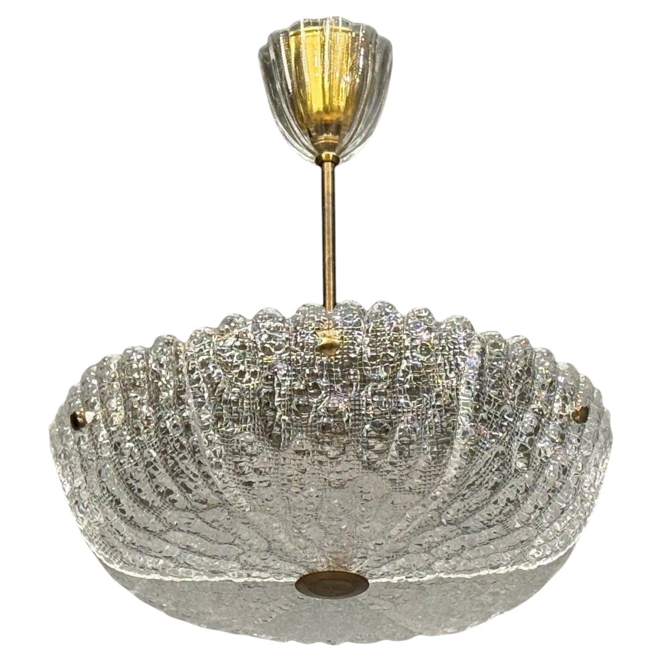 Pre-owned Orrefors Carl Fagerlund, Chandelier, Textured Glass, Brass, Sweden, 1960s In Clear