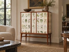 Swedish Modern, Nordens Flora Cabinet, Mahogany, Lithographs, Sweden, 1940s