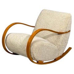 Swedish Modern, Rocking Chair, Elmwood, Beige Shearling, Sweden, 1940s