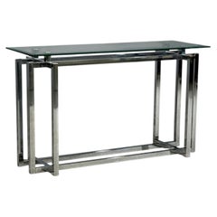 Constructivist Style, Console Table, Chromed Steel, Beveled Glass, USA, 1980s