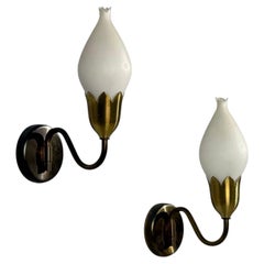 Fog & Mørup, Wall Lights, Brass, Glass, Denmark, 1950s