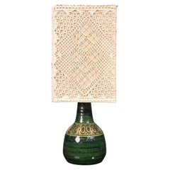 Swedish Modern, Table Lamp, Green Glazed Stoneware, Crochet Shade, Sweden, 1976